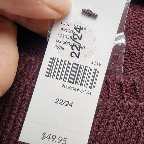 Lane Bryant Sweater Womens Plus 22/24 Burgundy Red 100% Acrylic Cable Knit *NWT* - Picture 3 of 10